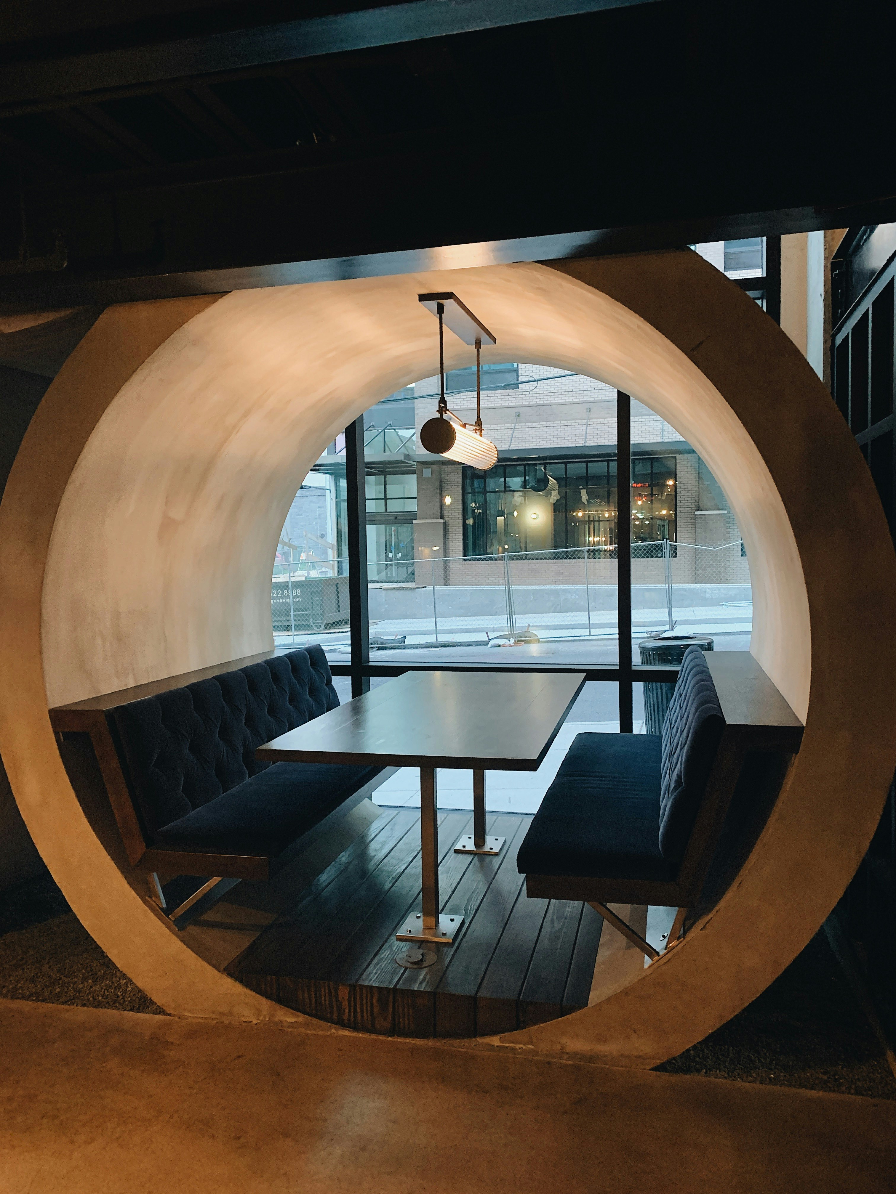 rectangular brown wooden table